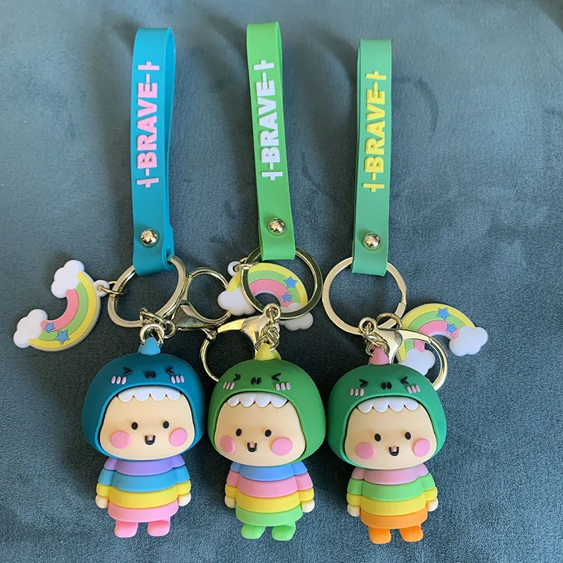 

2021 Creative Lovely Rainbow Dinosaur Keychain Creative Ins Car Keychains Backpack Pendant Cartoon Stereo Couples Keyring