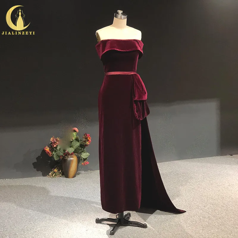 

Rhine Real Picture Off The Shoulder Dark Red Velvet Fashion платья женские dress women evening dress long formal dresses