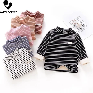 New 2021 Autumn Winter Boys Girls Kids Striped Sweatshirt T Shirt Children Baby Turtleneck Long Sleeve Warm T-shirts Clothing