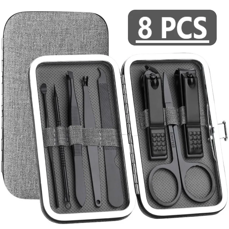 

8pcs Nail Clipper Portable Stainless Steel Nail File Tweezers Clippers Set Professional Scissors With Box Manicure Cutter Kits