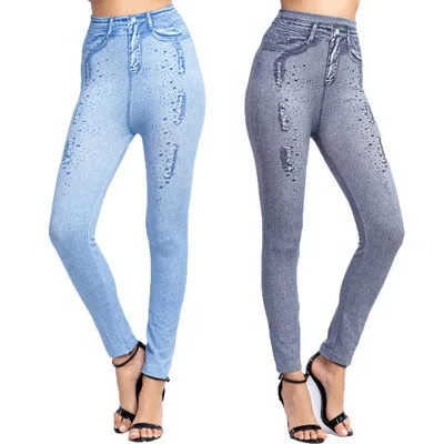 Женские 2020 имитация Проблемные лосины из джинсовой ткани свободного покроя с