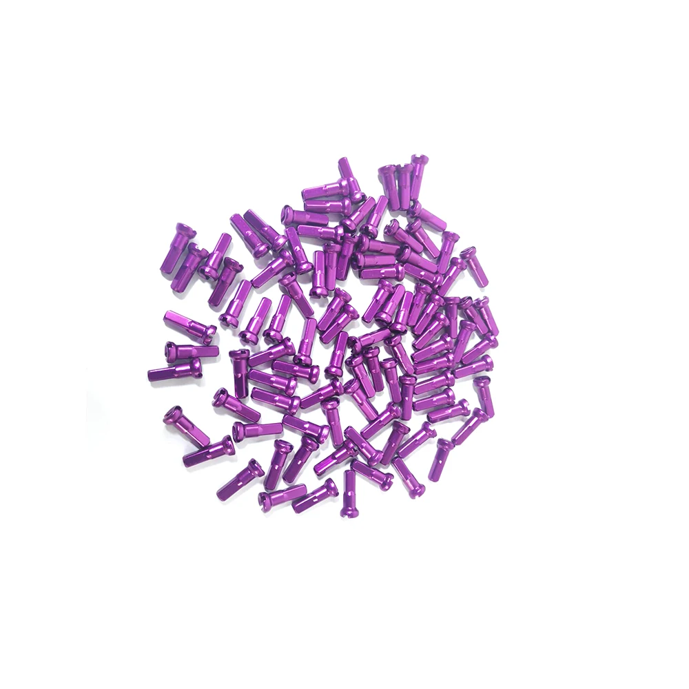 

64pcs/lot Pillar CN spoke Light 14G Alloy AL7075 14mm MTB road bicycle aluminum nipples Purple round bike accessories