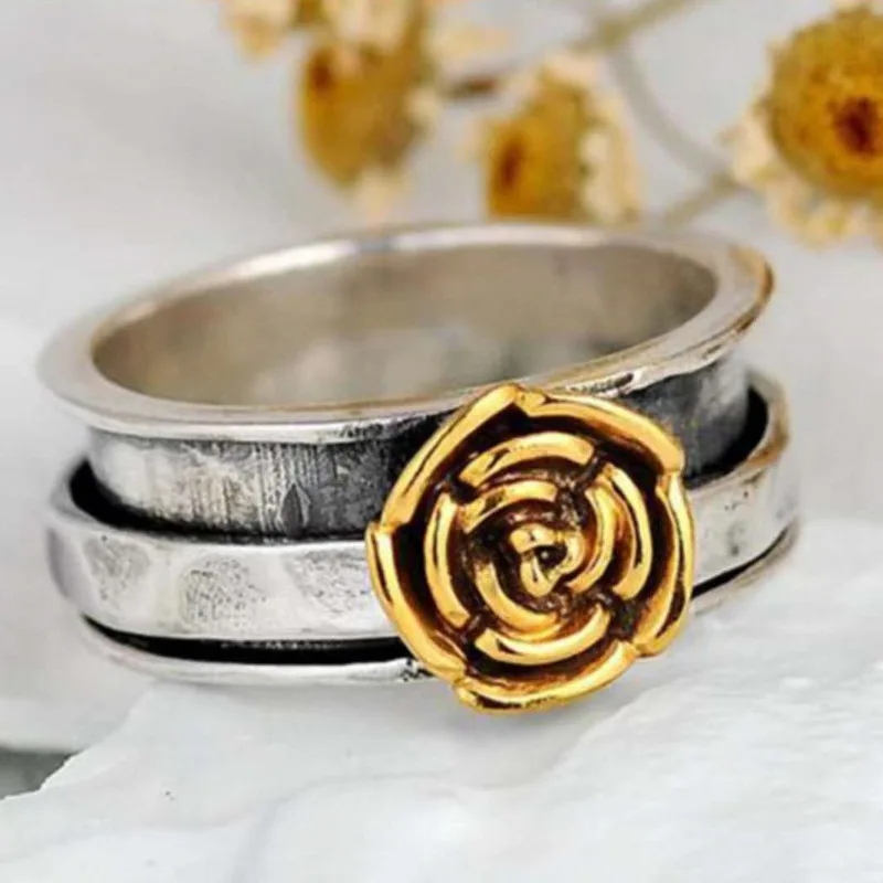 

Milangirl Fashion European and American Fashion Creative Ladies Wide Face Golden Rose Ring Whole Sale Jewelry for Women