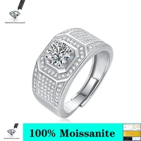 100 925 sterling silver 1ct 6 5mm luxury d color moissanite anniversary party mens moissanite ring adjustable ring