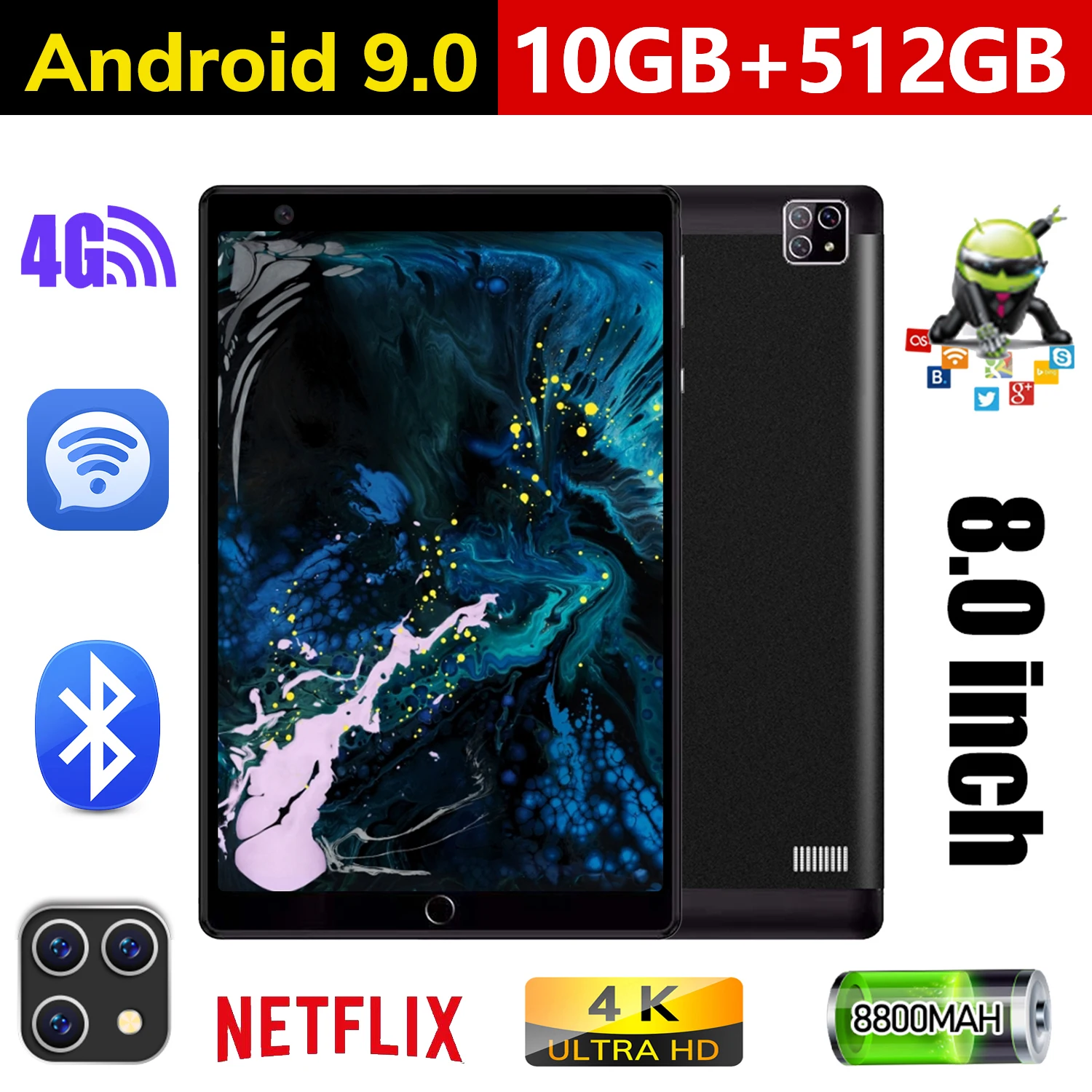 

New Tablet S11 tablet 8 inch Android 9 Tablet 2560x1600 Octa Core 4G Phone Call Google Market GPS WiFi FM Bluetooth Tablets