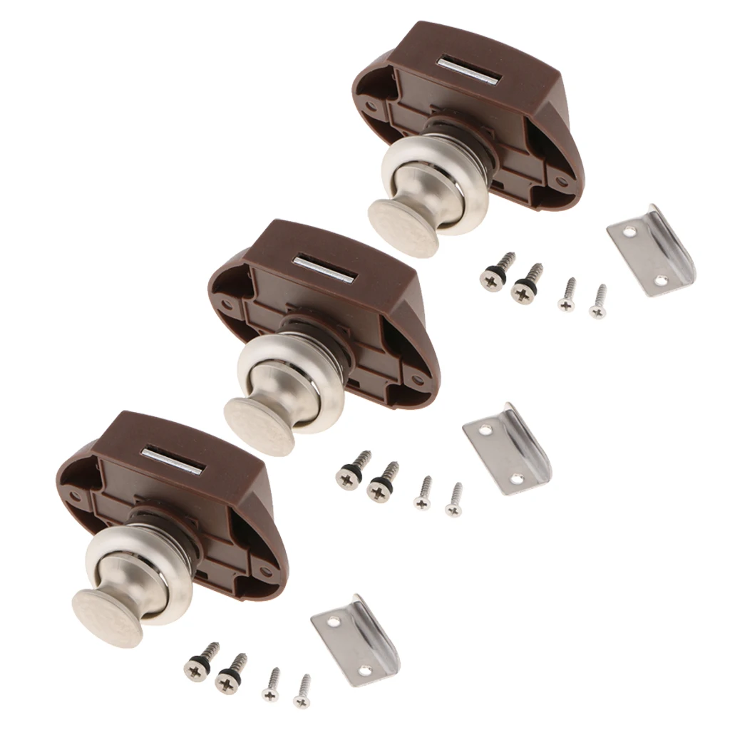 3 Sets Keyless Push Button Latch 304 Stainless Steel for RV Motor Home Camper Caravan Cupboard Lock - Pearl Nickel | Автомобили и