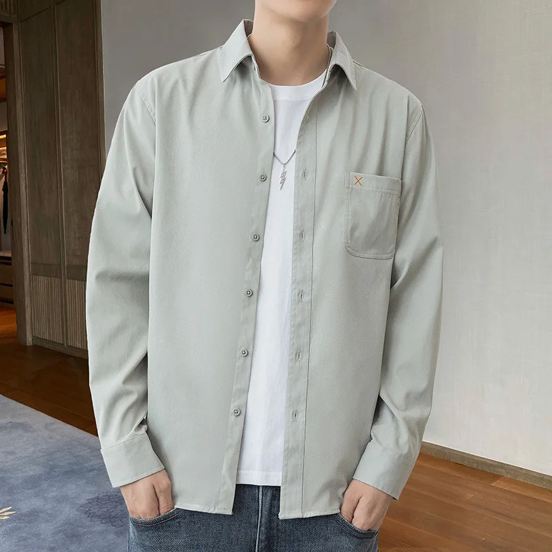 

Shirt Men's Long-sleeved Shirt Spring New Korean Version of The Trend of Solid Color Bottoming Shirt Casual Shirt Mens Clothing