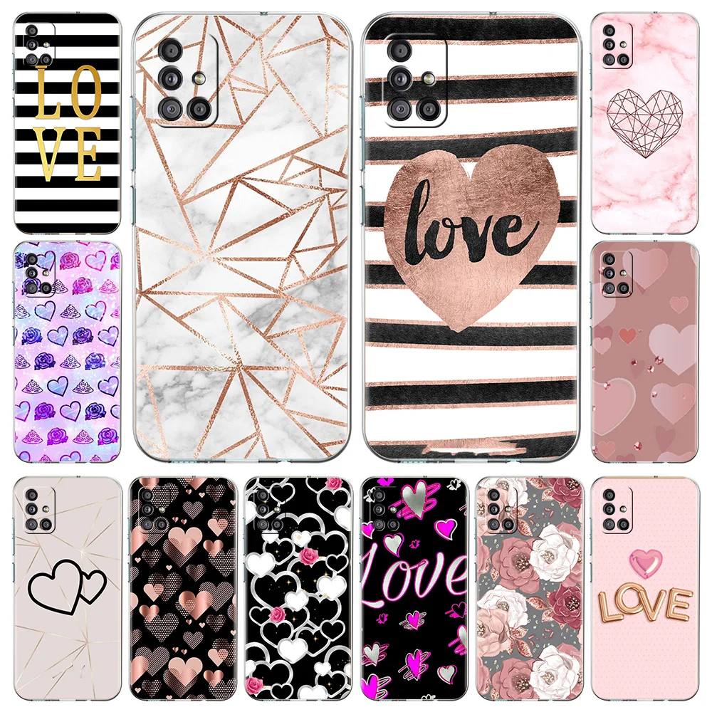 

Love Heart Gold Rose Marble Phone Case For Samsung Galaxy A51 A71 A21S A12 A11 A31 A41 A52 A32 5G A72 A01 A02S Clear Soft Cover