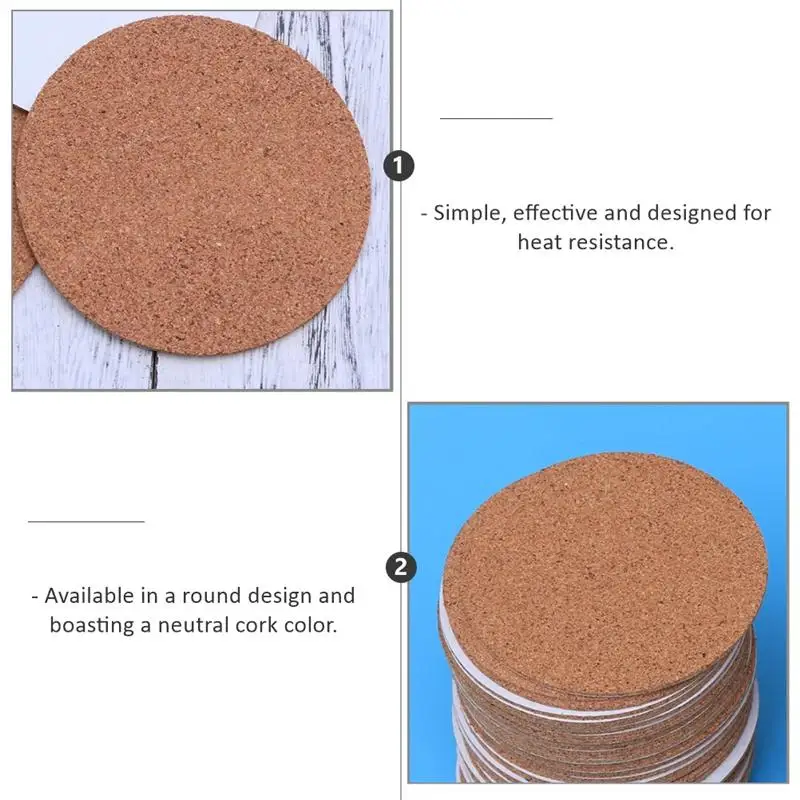 Самоклеящиеся подставки из пробки 20 шт. круглые для чашек пробковые подставок