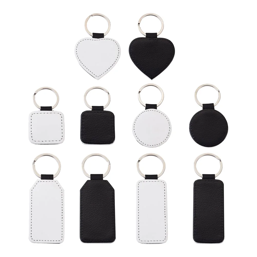 

10pcs Sublimation Blank Keychain PU Leather Round Heart Rectangle Heat Transfer Keyring DIY Crafts Supplies