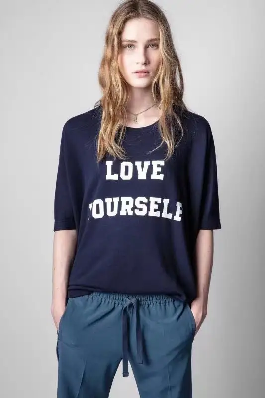 

Women Tshirt 2020 Spring Summer Women Short Sleeve T-shirt with Letter Print Rhinestones