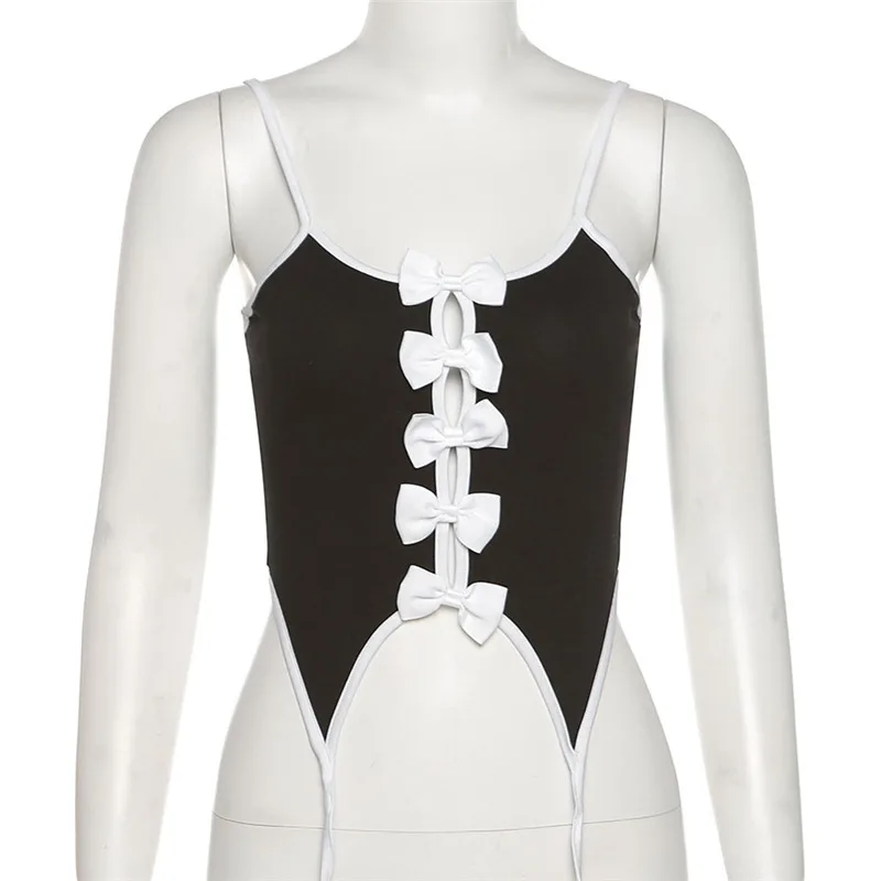 

Sexy Women Tank Tops Ribbon Bow-Knot Contrasting Color Slimming Navel Fashion Irregular Vest Commute Street Summer 2021