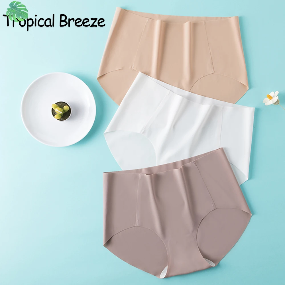 3 шт. бесшовное нижнее белье средней талии из шелка и нейлона женское для девочек