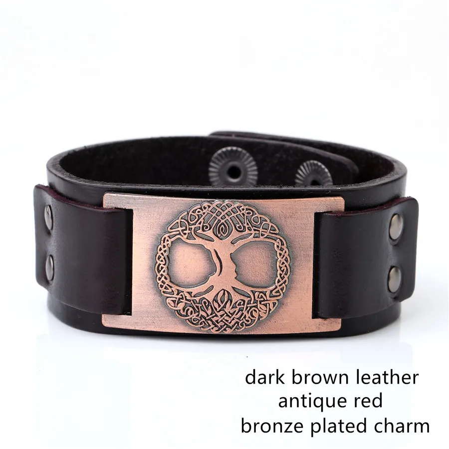 Dark brown Dawapara, кожаный браслет в стиле панк, винтажный, древо жизни, сигил, очаровательные ювелирные изделия, скрытая регулируемая застежка, подарки для мужчин/женщин - Окраска металла: Dark brown