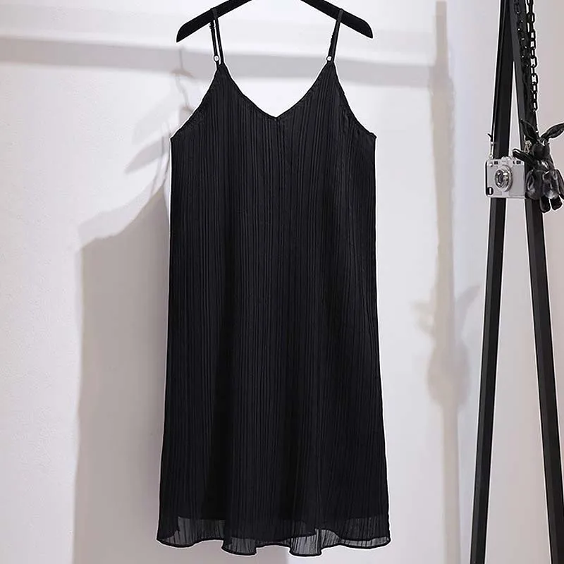 

Spring Summer Autumn Plus Size Sexy Loose Solid Slip Dress All Match Basic Oversize Large Big 3XL 4XL 5XL 6XL V Neck Sling Skirt