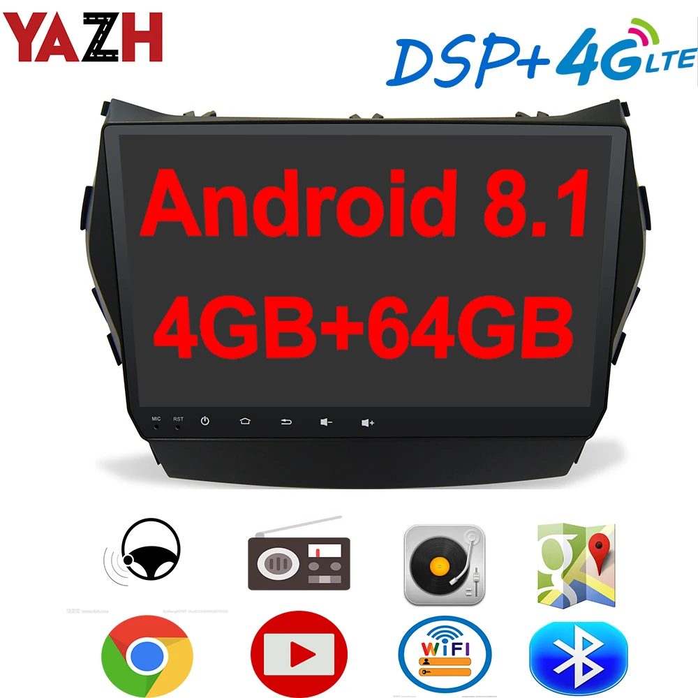 YAZH Android 8 1 автомобильный радиоплеер для Hyundai IX45 Santa Fe 2013 2014 2015 с 4 Гб 64 Восьмиядерный