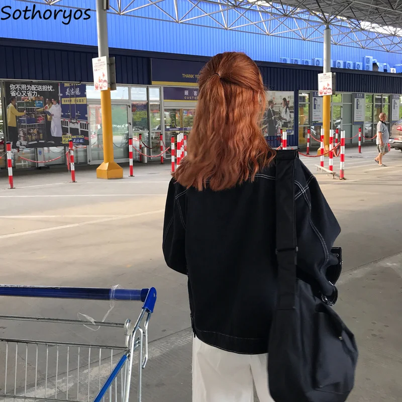 

Jackets Women Autumn Single Breasted Loose Leisure Solid All-match Coats Womens Korean Style Simple Pockets Trendy Harajuku Coat