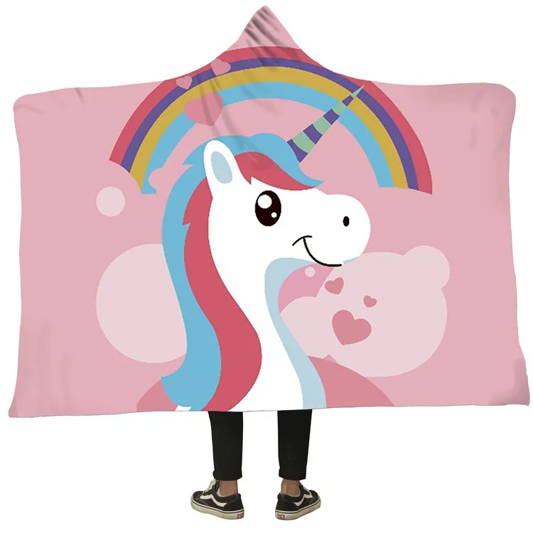 Одеяло с единорогом 3D принтом плюшевое одеяло капюшоном пледы Утяжеленные
