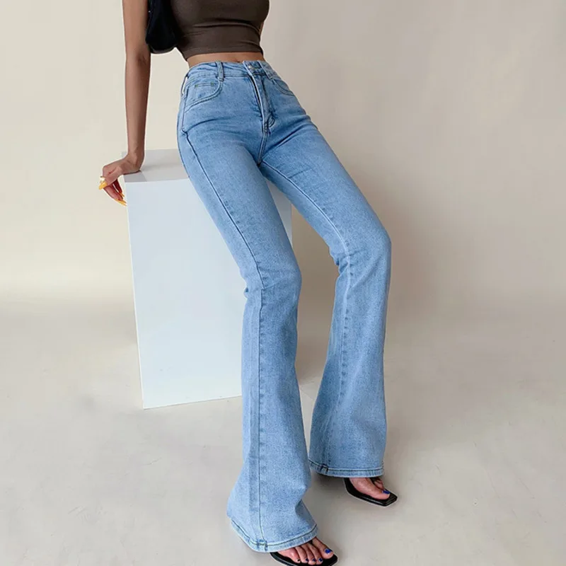 

WOMENGAGA American High Waist Skinny Hip Jeans Women Slim Leg Long Casual Floor Sweeping Flared Pants Denim Trousers Kroean B8NC