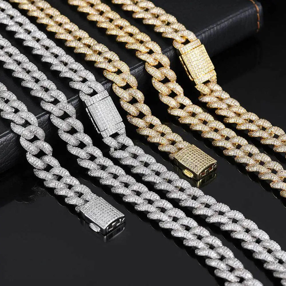 

Hip Hop Claw Set 5A+ Cubic Zirconia Bling Iced Out 12mm Bubble Curb Cuban Miami Link Chain Necklaces for Men Rapper Jewelry