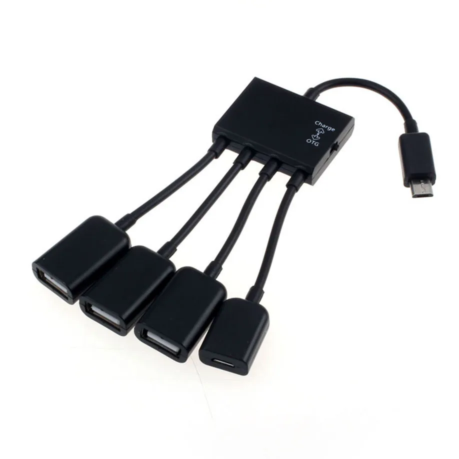 

2021 Black 4 Port Micro Usb Power Charging Otg Hub Cable For Smartphone Table Multi-function Phone Pc Usb Hub Laptop