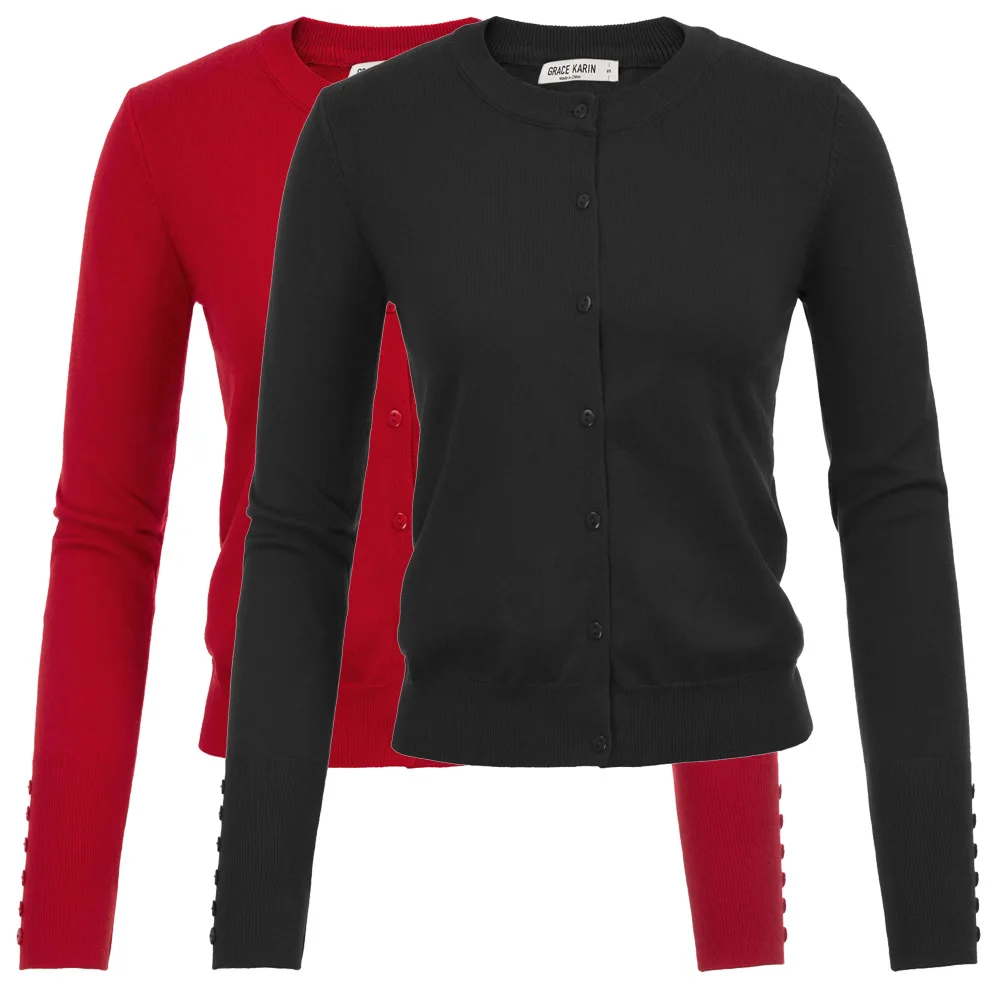 GK Women Buttons Decorated solid color Cardigan Knitwear Knitted Coat Long Sleeve Crew Neck High Stretchy comfortable |