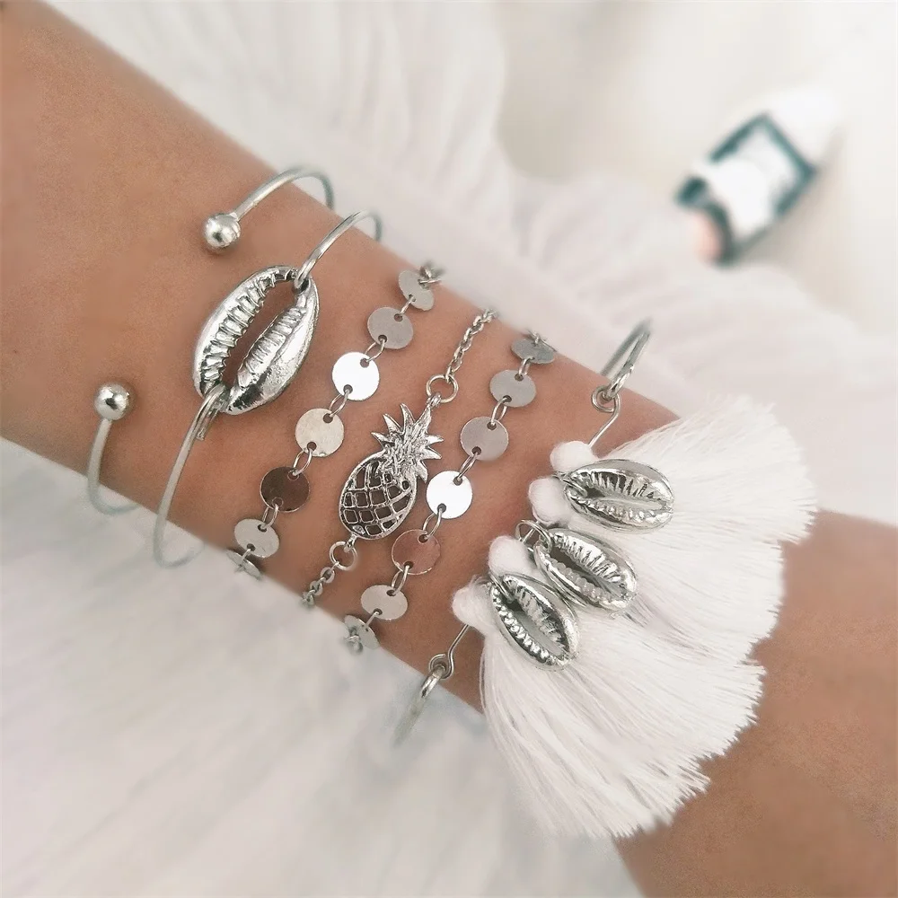 7 21 стиль Boho модный корпус сердце кристалл лист стрела крылья браслет-цепочка с бусинами набор для женщин Шарм пляжные вечерние ювелирные изделия аксессуары - Окраска металла: 7