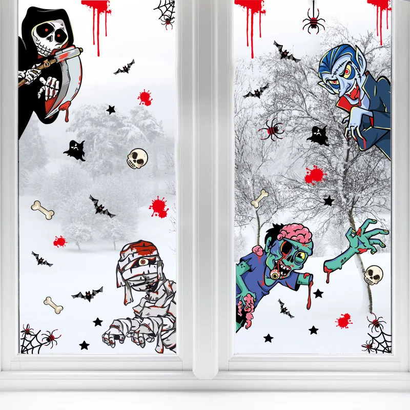 

Halloween Party Decoration Ghost Zombie Pumpkin Lantern Bat Electrostatic Stickers Halloween Glass Window Decoration Stickers
