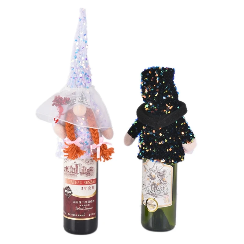 

Bride Groom Gnome Wine Bottle Topper Handmade Scandinavian Tomte Swedish Gnomes Cover Wedding Party Dining Table Decor