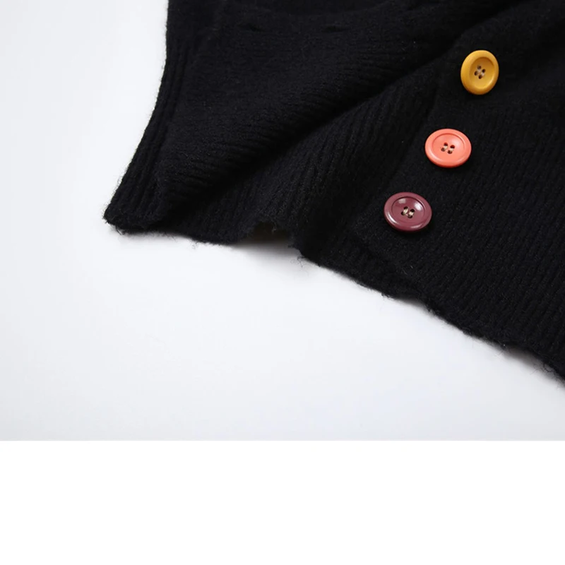 Женский вязаный кардиган в стиле преппи черный свободный свитер Корейском