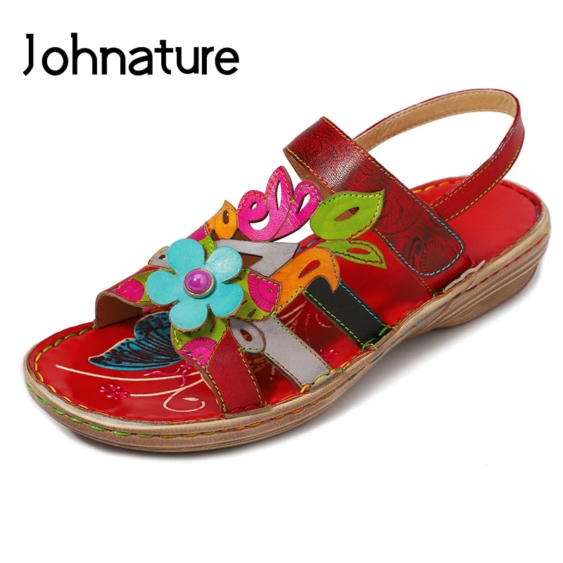 Женские сандалии в стиле ретро Johnature повседневные босоножки из натуральной кожи