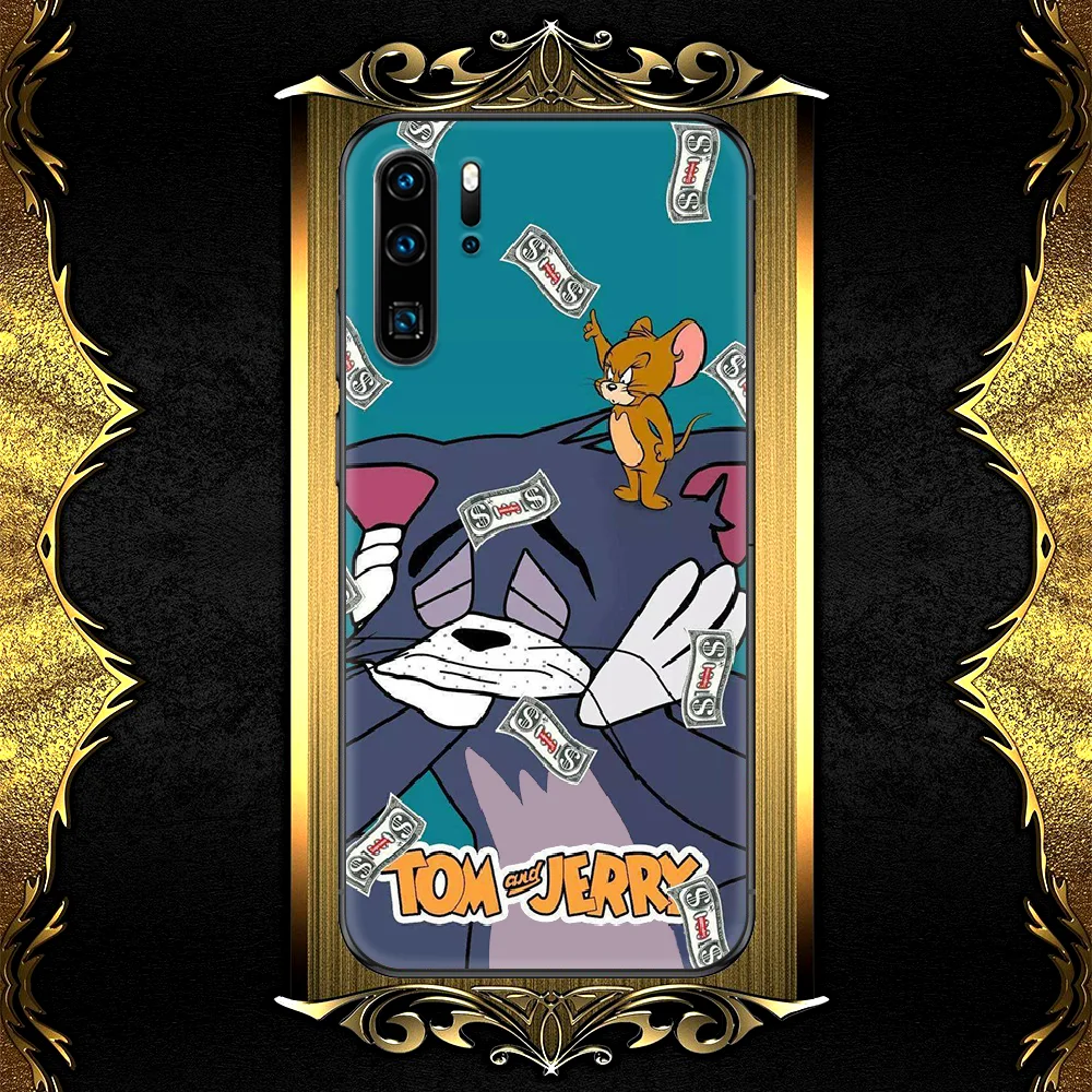 

Cute Cartoon Tom Cat Jerry Phone Case For Huawei P Mate 10 20 30 40 Pro Lite Smart 2019 2021 black Back Luxury Hoesjes 3D Shell