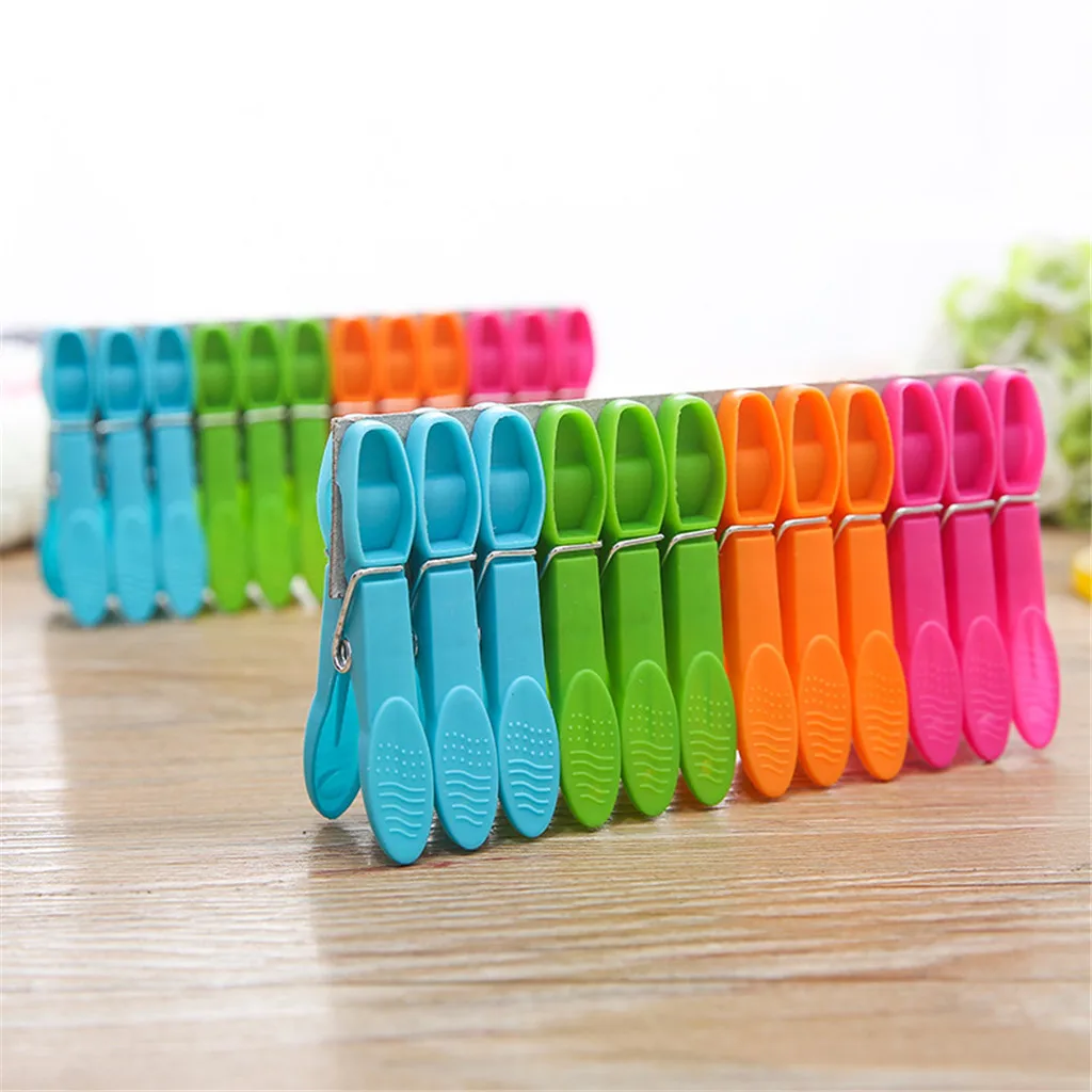 

24Pcs Laundry Clothes Pins Hanging Pegs Clips Plastic Cabides Hangers Racks Clothespins Kitchen Quality Hangers 7.3X1.4cm