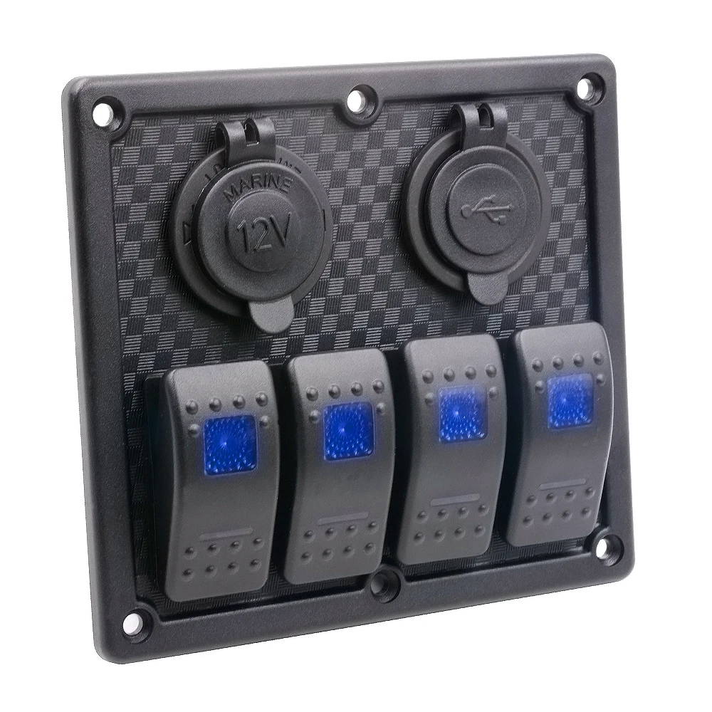 4 х клавишный кулисный выключатель для лодки двойной USB разъем прикуривателя