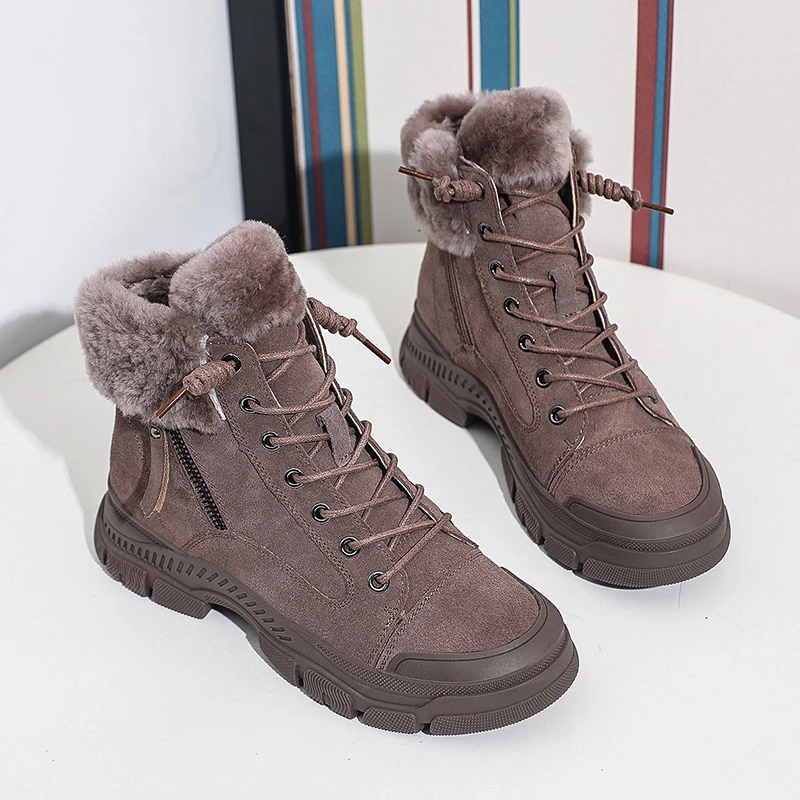 

2021 New Female Short Boots Women's Snow Boots Women Thick Bottom Cotton Boots Ladies Winter Plus Velvet Warm High Top Sneakers