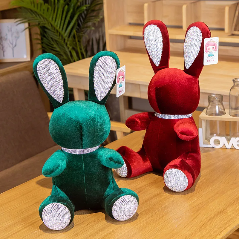 

40CM Kawaii Diamond Bunny Doll Toys Kids Sleeping Back Cushion Cute Stuffed Rabbit Baby Accompany Dolls Xmas Gift