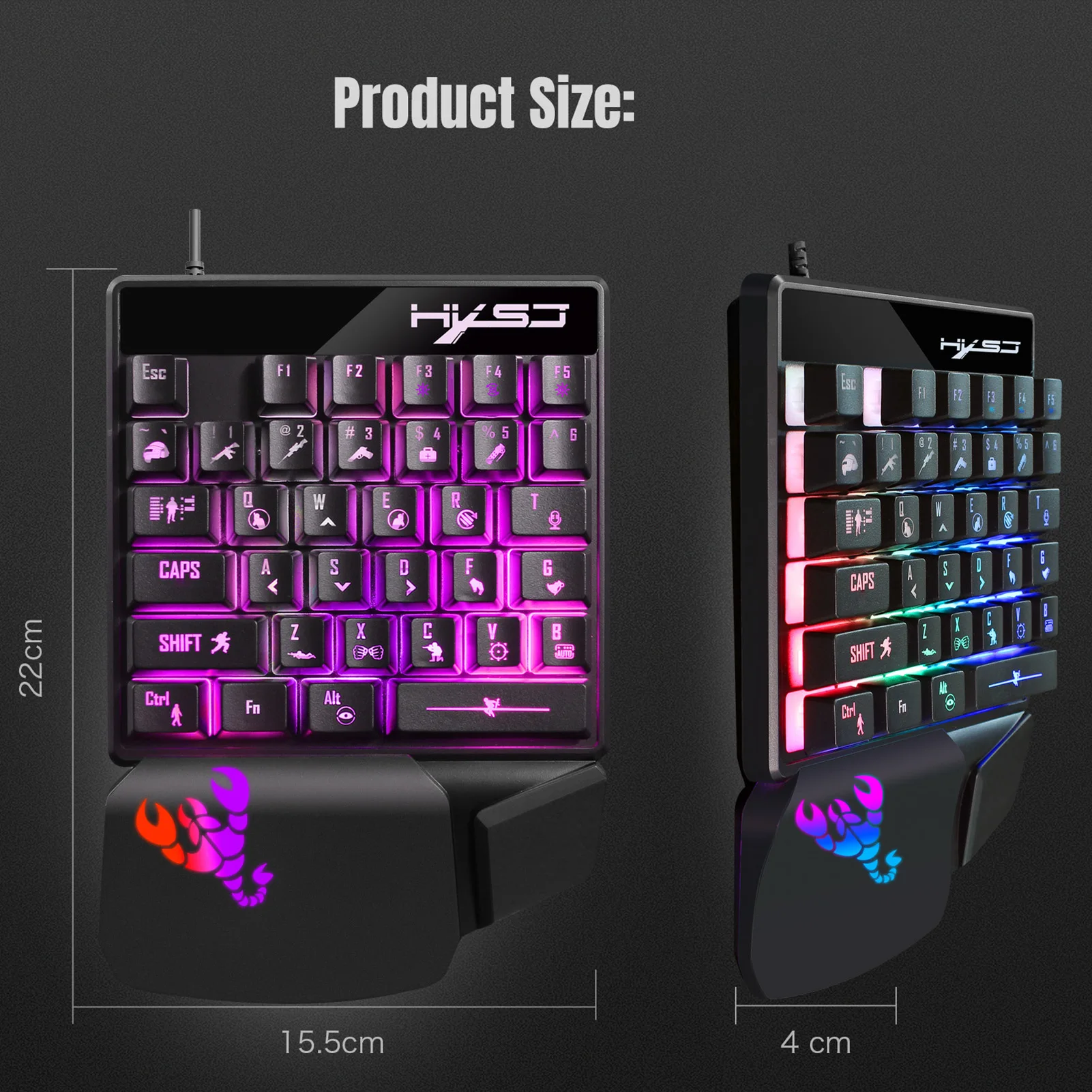 

V400+J300 Ergonomic Keyboard And Mouse Combo Backlight One-Handed Wired Gaming Keyboards PC Gamer Set For LOL CS