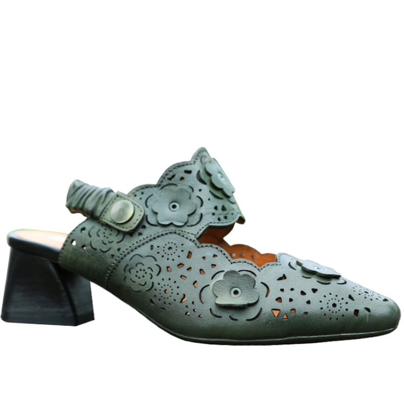 

Women Sandals Leather Embroidery Summer Shoes for Women Handmade Genuine Leather Women Sandals Pointed Toe High Heels Shoes2021