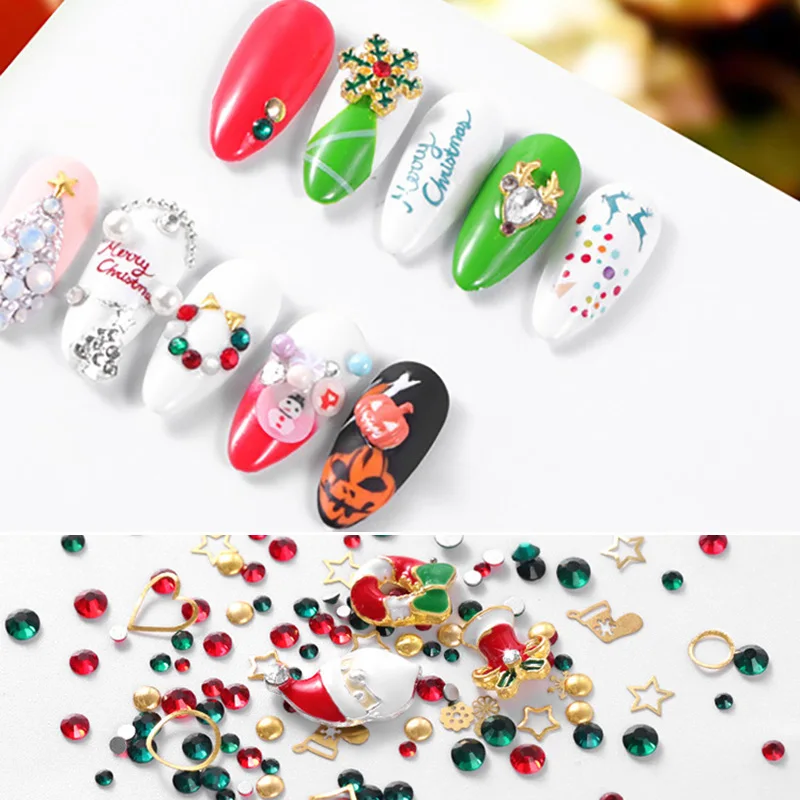 3D Рождественские украшения для дизайна ногтей разноцветные Стразы красного