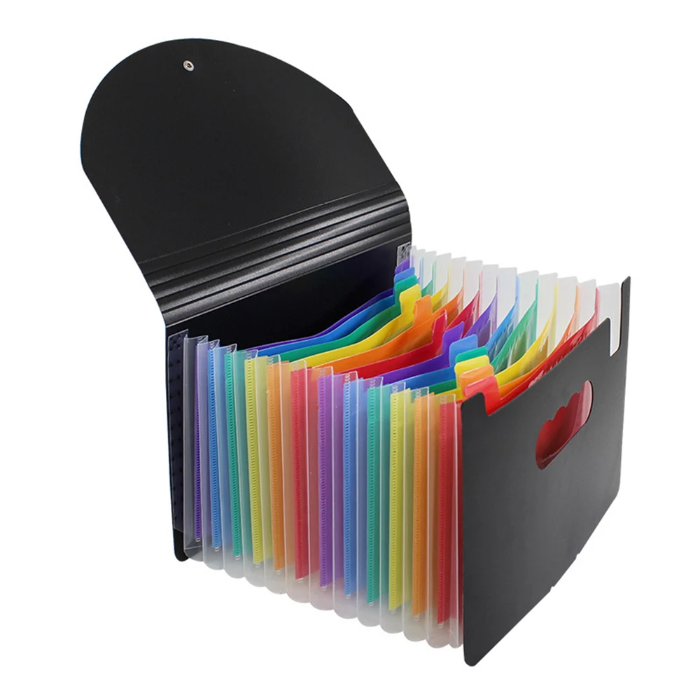 

12/24 Pocket Extended File Folder With Lid, Qefuna A4 Letter Size Expandable File Storage Box Can Carry Rainbow Document Bag
