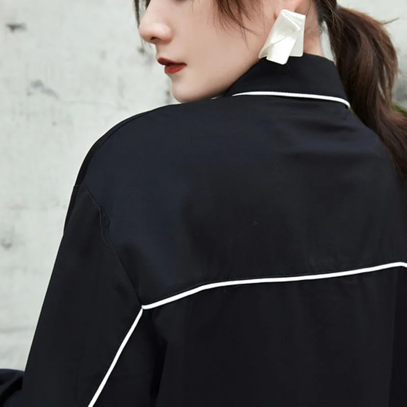 Женская винтажная рубашка с длинным рукавом черная или белая свободная офисная в