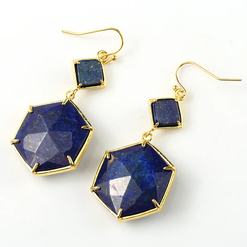 Трендовые круглые серьги золотой шестигранник кабошон маленькие ромбовидные