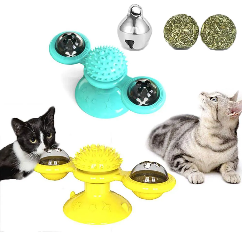 

Windmill Toys For Cat Puzzle Whirling Turntable With Brush Cat Play Game Toys Windmill Kitten Interactive Toys Pet Supplies