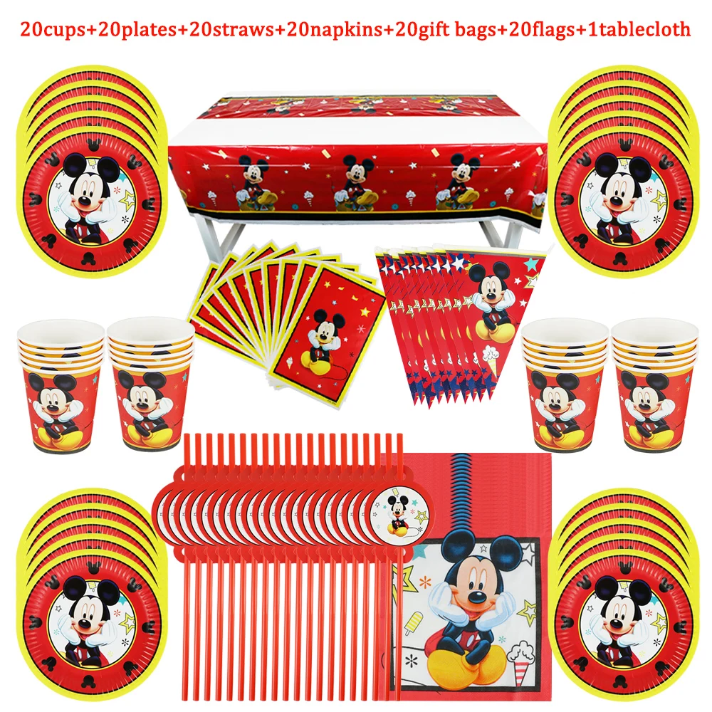 

Mickey Mouse Children Theme Birthday Party Decorative Paper Cups Flags Tablecloth Disposable Tableware Supplies Baptism Boy