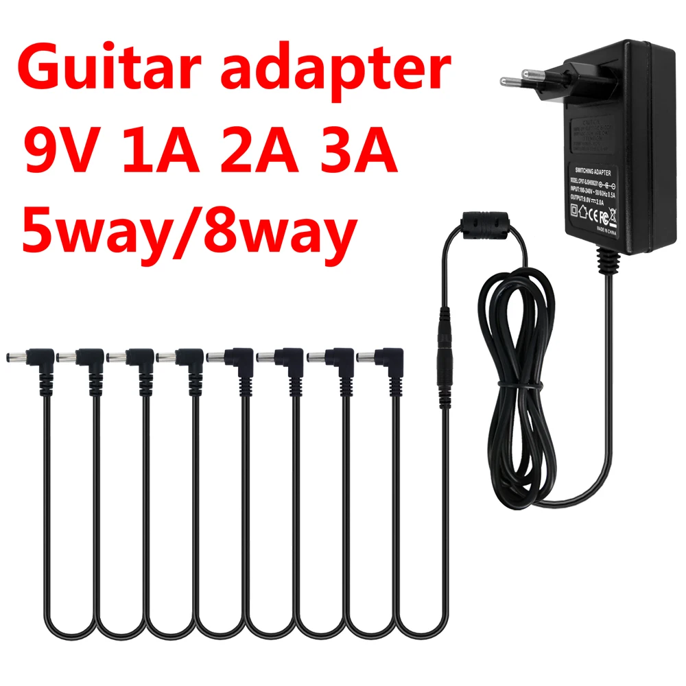 Guitar Effect Pedal Power Supply Adapter 5 8 Way Cables  Daisy Chain Wire 9V DC 1A 2A 3A  Accessories 9v dc 3 5 6 8 way daisy цепь кабель гитарные аксессуары для эффектов педаль питания