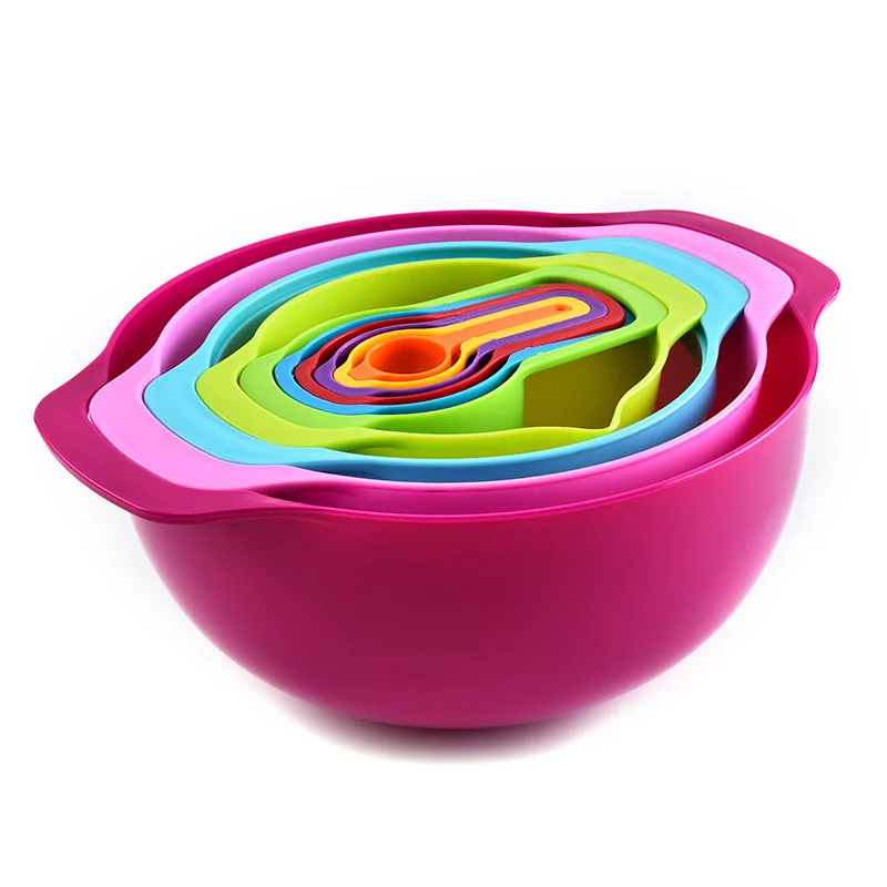 

Dishwasher Plastic Large Measuring Bowl Ten-piece Set Baking Measuring Spoon Small Tool Multifunctional Rainbow Plate