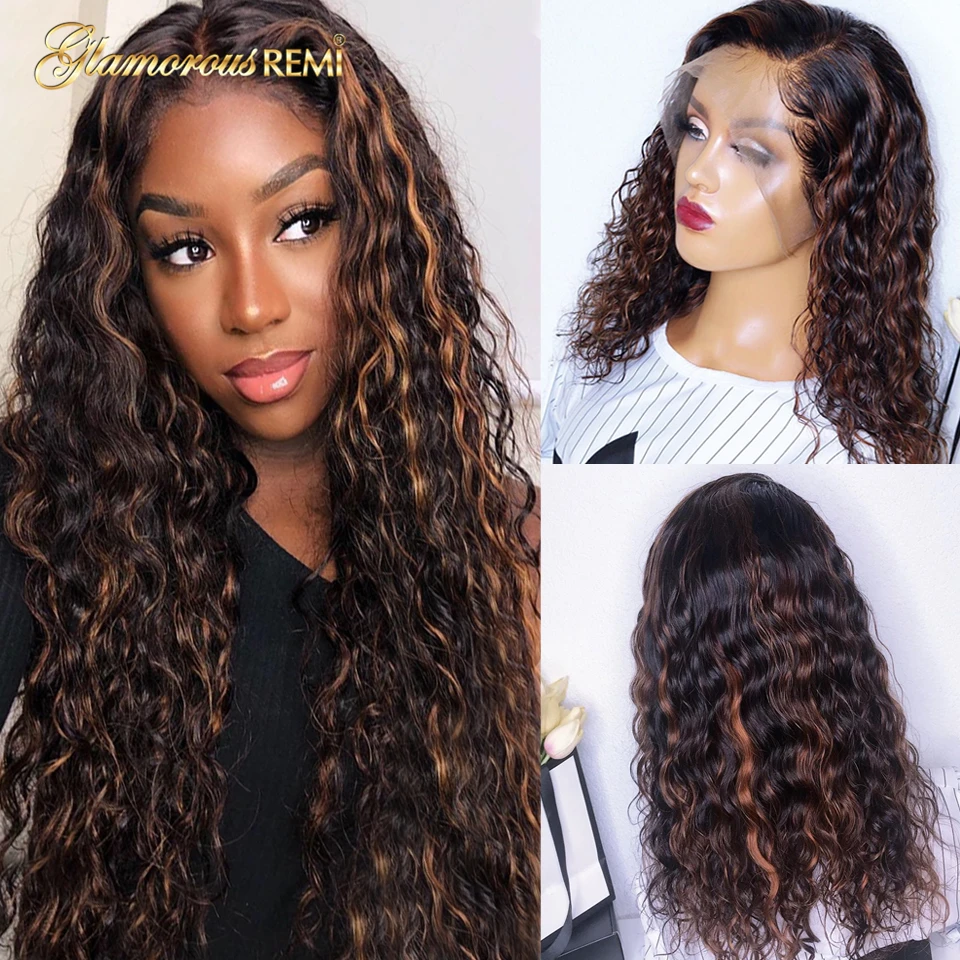 

Honey Blonde Brown Highlight Wig Brazilian T Part Deep Curly Lace Wigs For Women Human Hair Curly Human Hair Wigs With Baby Hair
