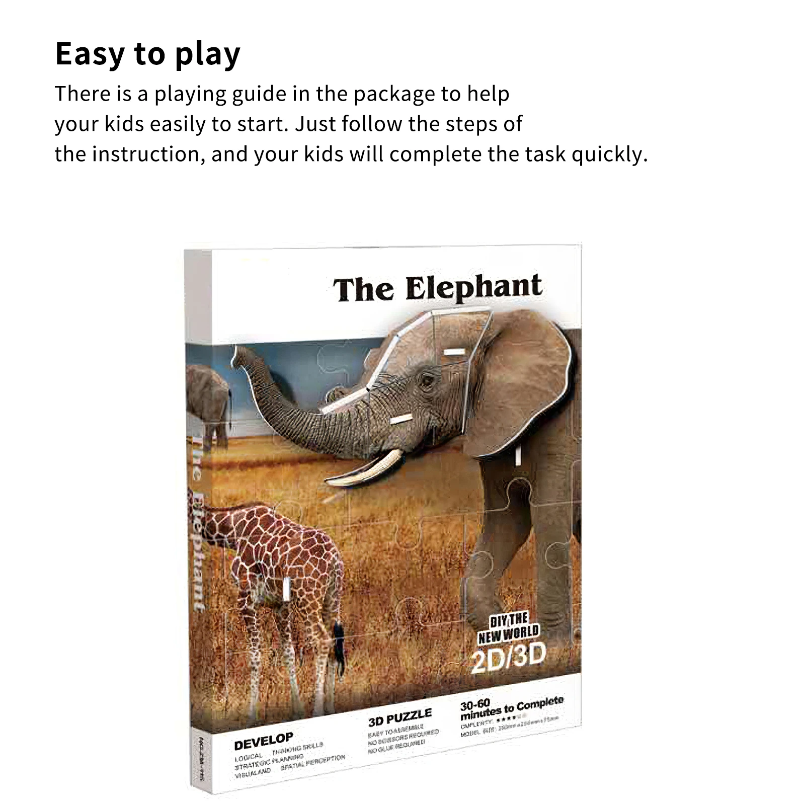 

Children Educational Brain Training Puzzle Jigsaw Toy 3D Elephant Puzzles Jigsaw Toy Stereo Animal Puzzling Painting Game Board
