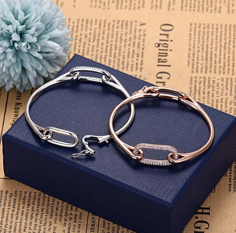 

Fashionable popular simple geometry bracelet crystal shiny rhinestone oval buckle exquisite women's classic bangle jewelry