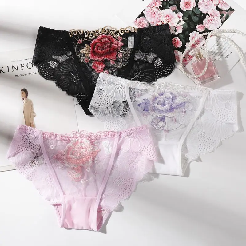 Женские сексуальные треугольные трусы с цветочной вышивкой ультратонкие